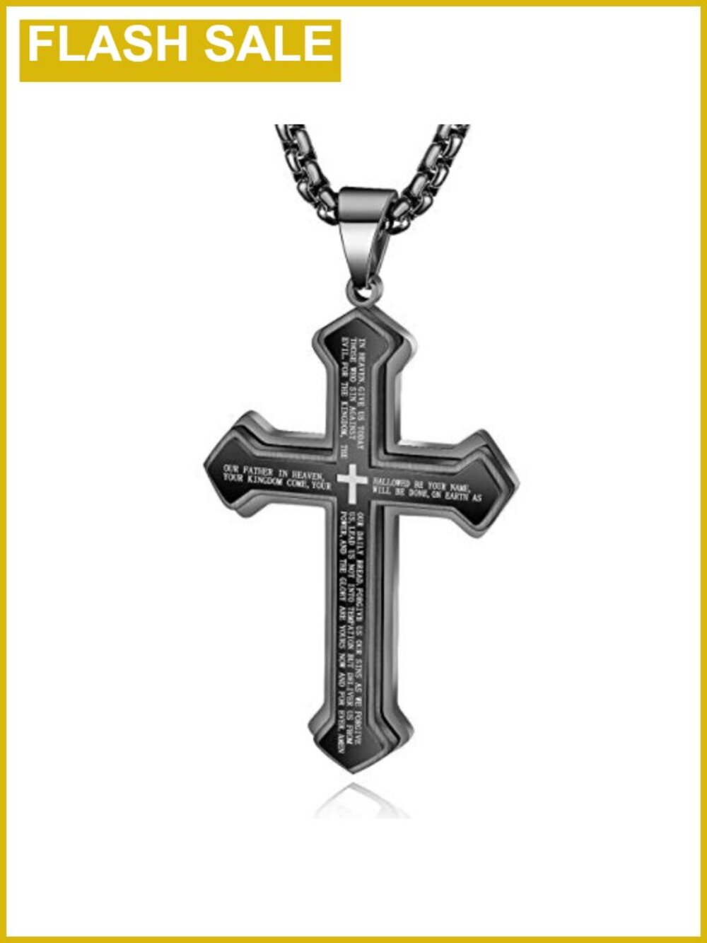 Stainless Steel Cross Pendant Necklace Lord's Prayer Gold Plated Mens Jewelry